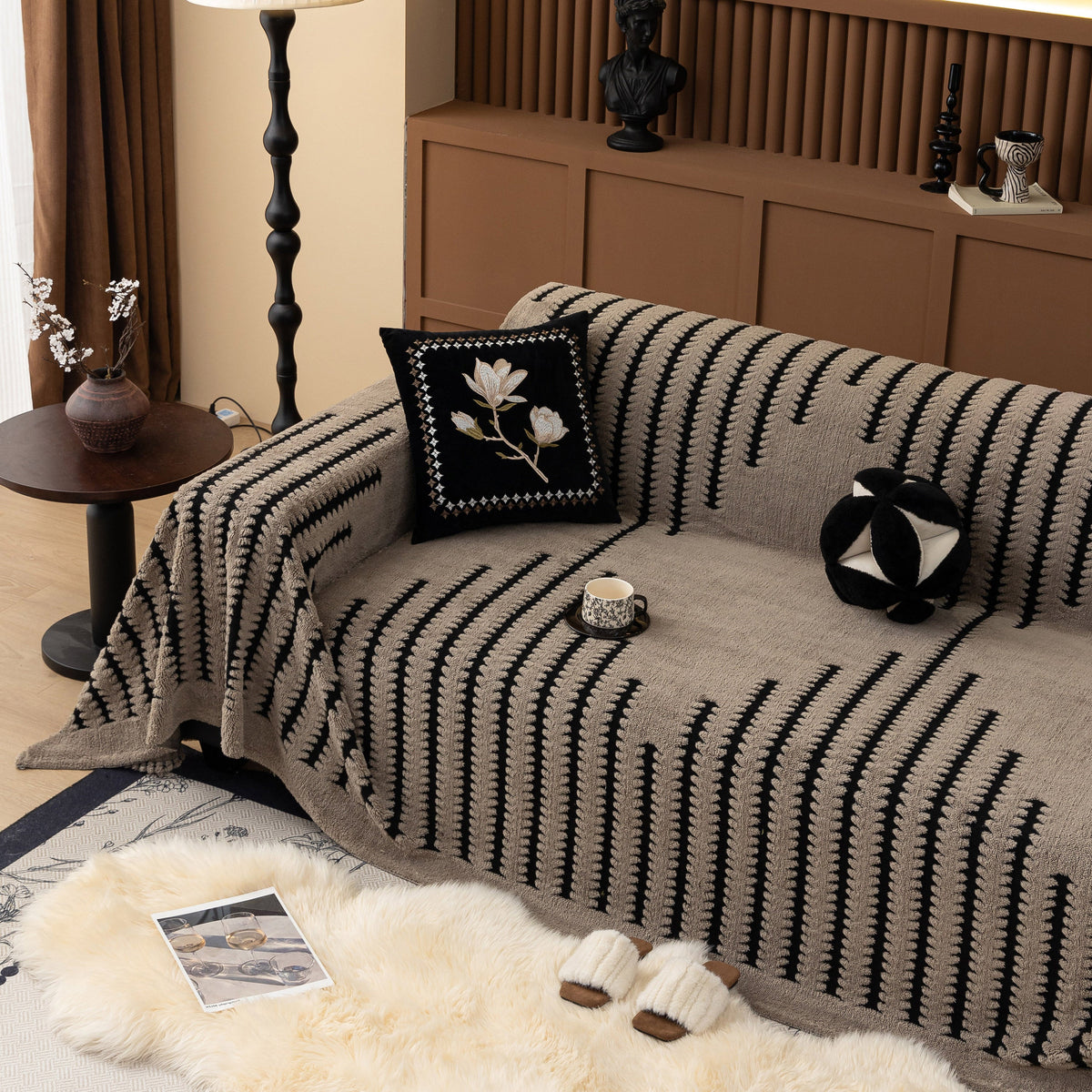 Jacquard Fleece Throw Blanket for Couch Plush Fuzzy Cozy Soft Blankets and Throws for Sofa
