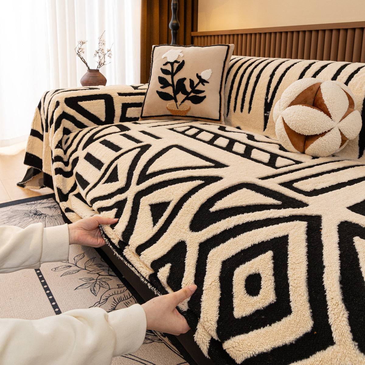 Boho Plush Couch Cover Bohemian Throw Blanket Decor Covers Sofa Chair Furniture Bed
