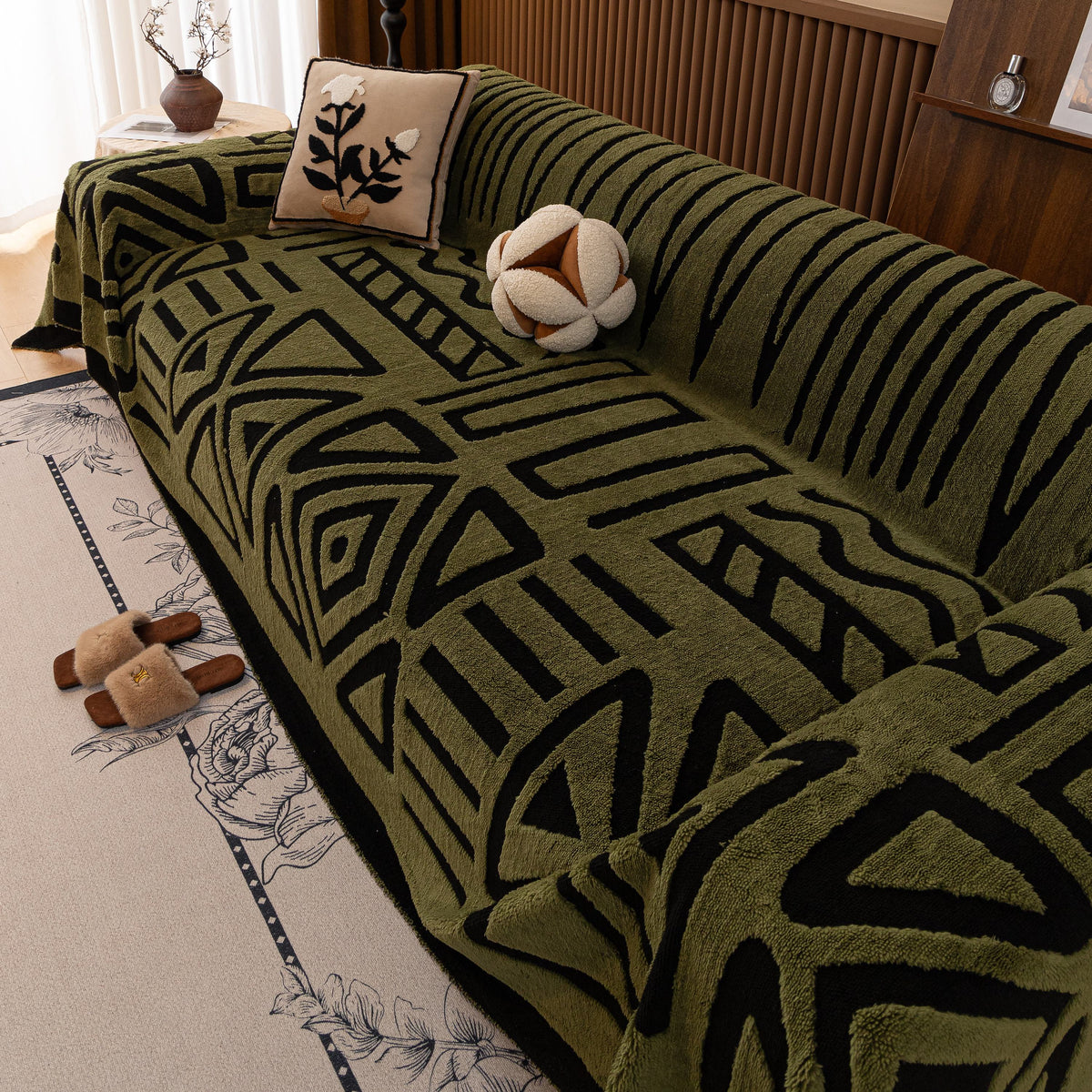 Boho Plush Couch Cover Bohemian Throw Blanket Decor Covers Sofa Chair Furniture Bed