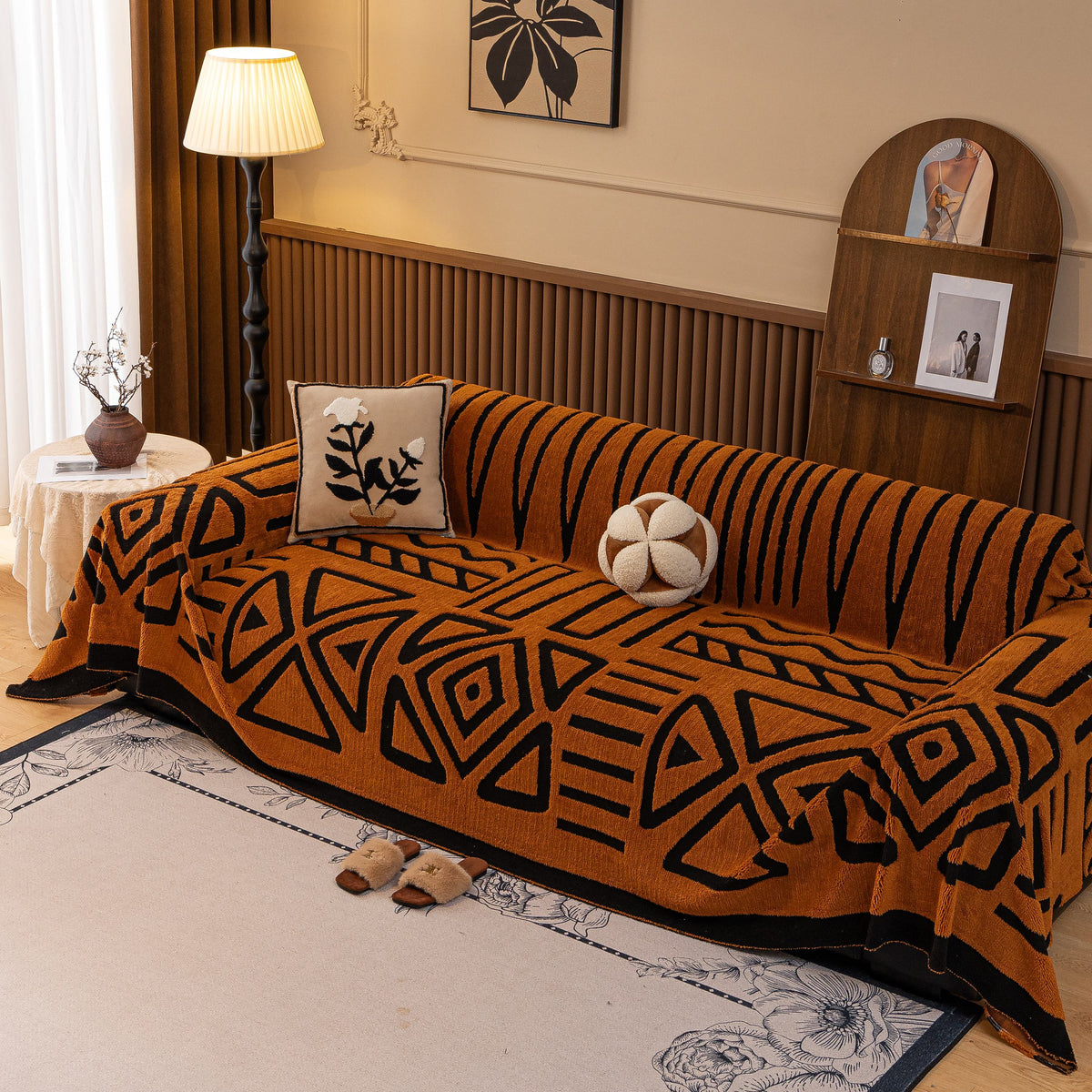 Boho Plush Couch Cover Bohemian Throw Blanket Decor Covers Sofa Chair Furniture Bed
