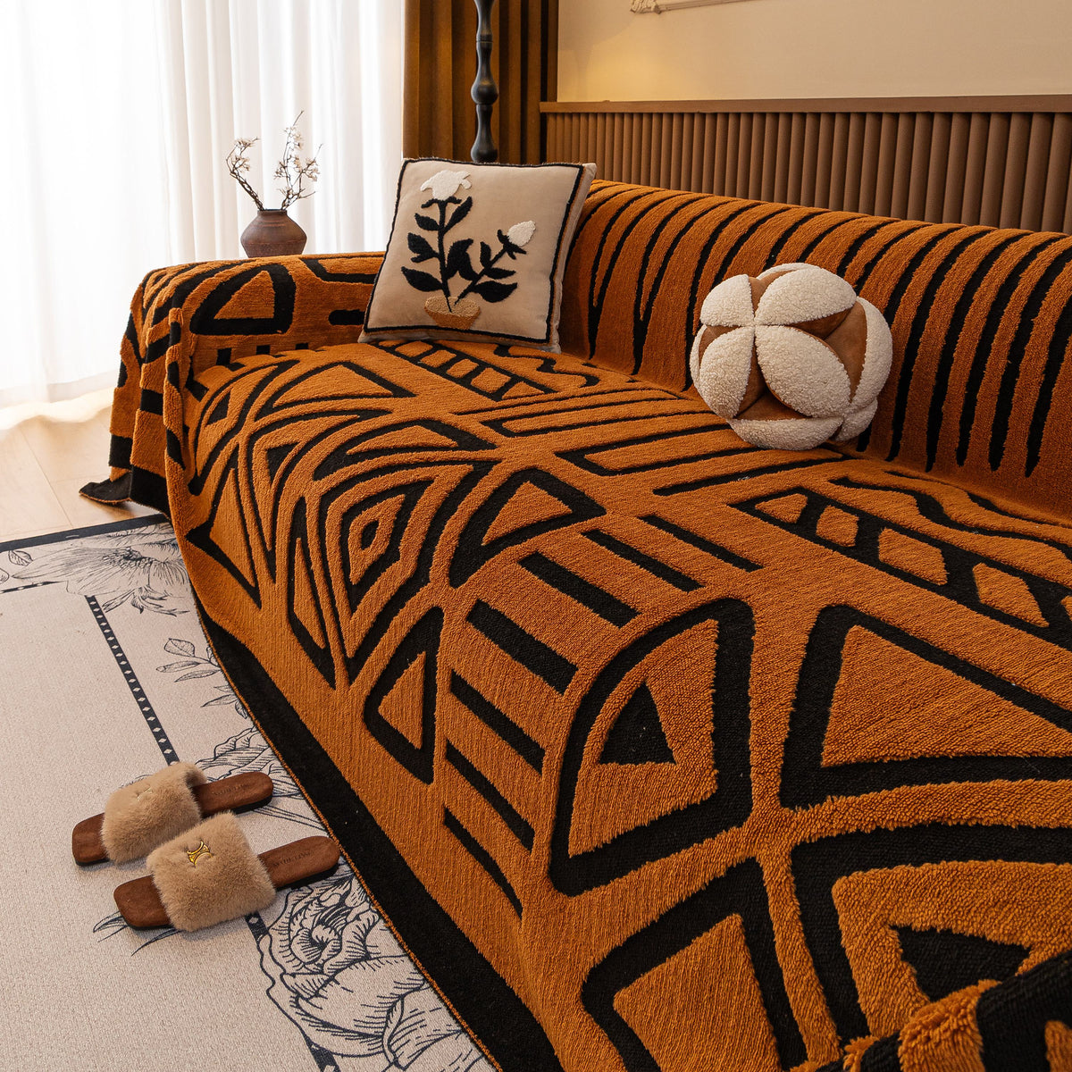 Boho Plush Couch Cover Bohemian Throw Blanket Decor Covers Sofa Chair Furniture Bed