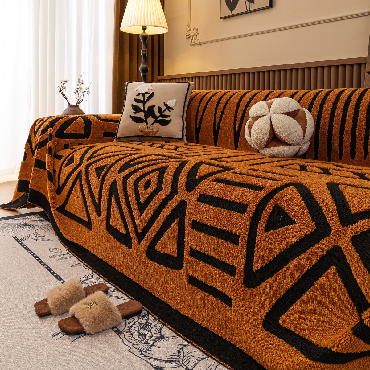 Boho Plush Couch Cover Bohemian Throw Blanket Decor Covers Sofa Chair Furniture Bed