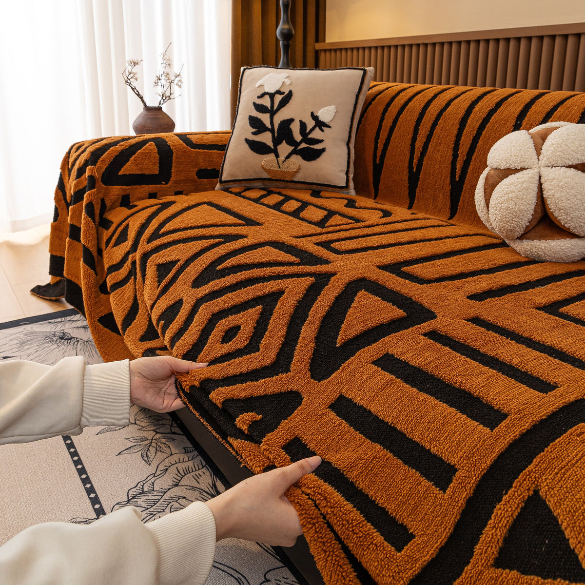 Boho Plush Couch Cover Bohemian Throw Blanket Decor Covers Sofa Chair Furniture Bed