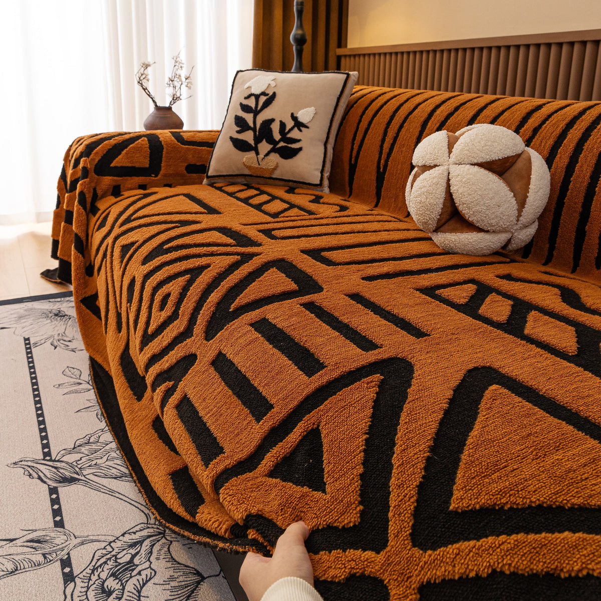 Boho Plush Couch Cover Bohemian Throw Blanket Decor Covers Sofa Chair Furniture Bed