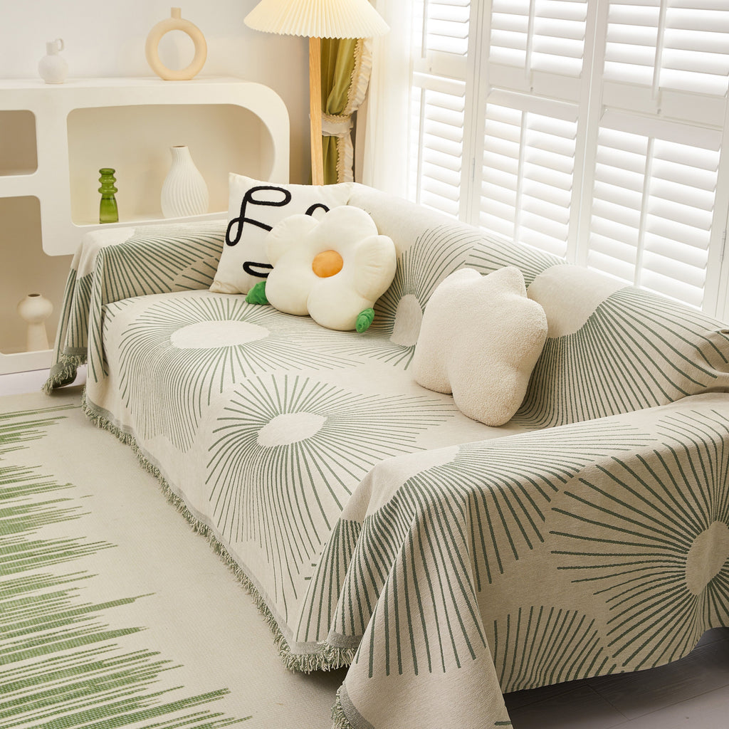 Geometric Radial Striped L-Shape Sofa Cover: Thick, Reversible Furniture Blanket for Kids and Pets