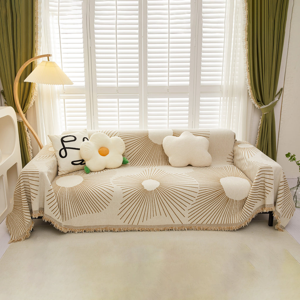 Geometric Radial Striped L-Shape Sofa Cover: Thick, Reversible Furniture Blanket for Kids and Pets