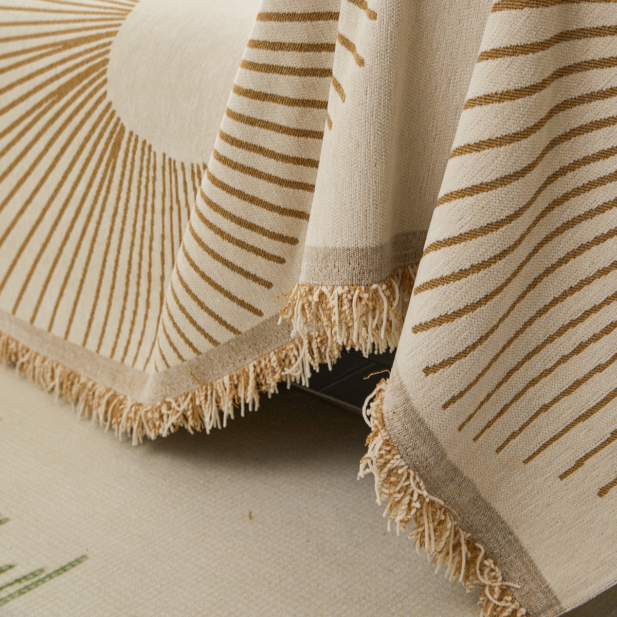 Geometric Radial Striped L-Shape Sofa Cover: Thick, Reversible Furniture Blanket for Kids and Pets