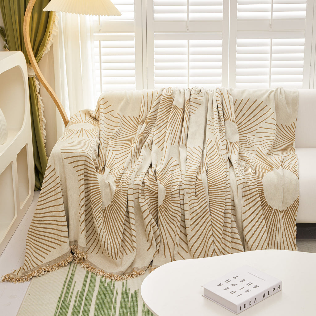 Geometric Radial Striped L-Shape Sofa Cover: Thick, Reversible Furniture Blanket for Kids and Pets