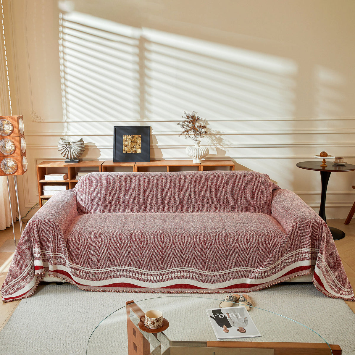 Reversible Herringbone Sofa Cover, 2-in-1 Classic British Throw Blanket for Couch