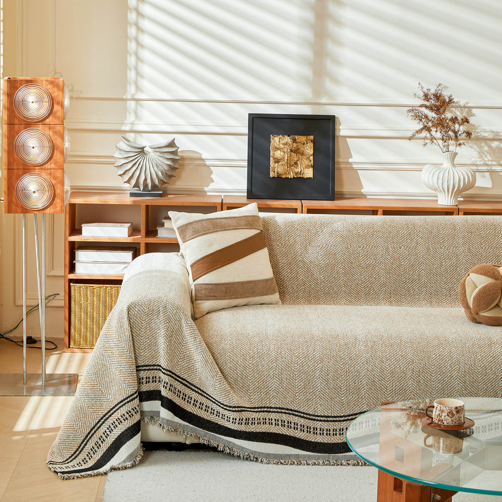 Reversible Herringbone Sofa Cover, 2-in-1 Classic British Throw Blanket for Couch
