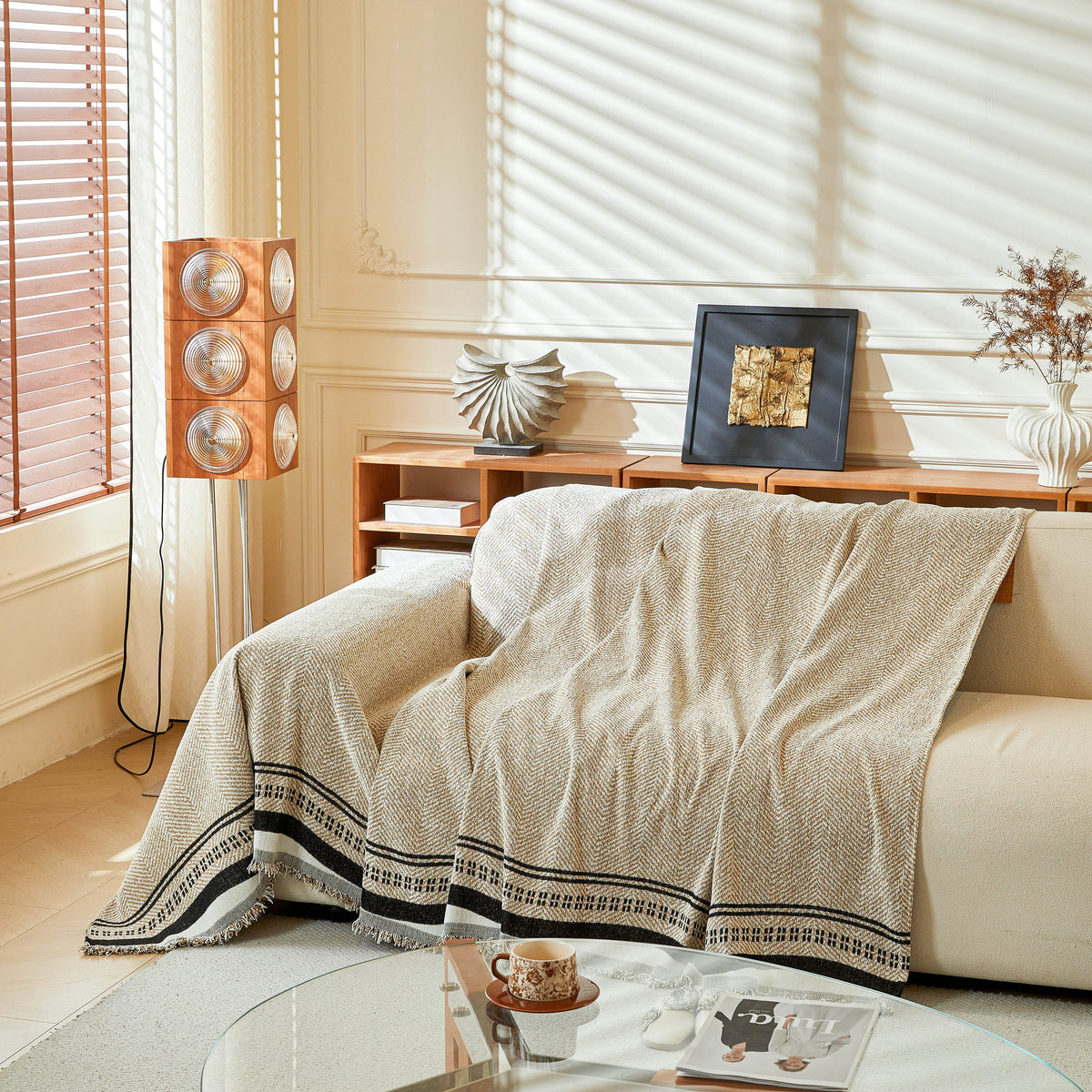 Reversible Herringbone Sofa Cover, 2-in-1 Classic British Throw Blanket for Couch