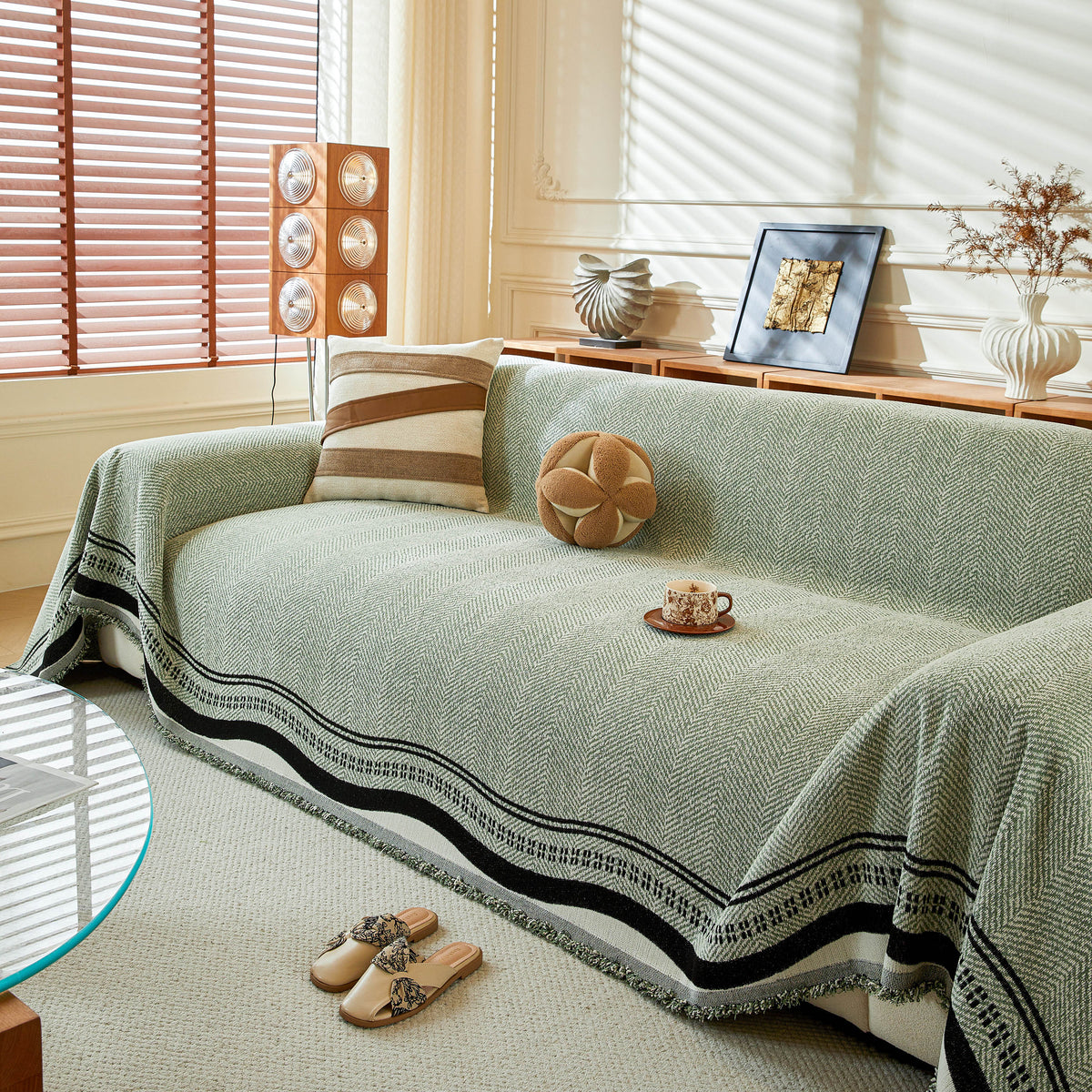 Reversible Herringbone Sofa Cover, 2-in-1 Classic British Throw Blanket for Couch