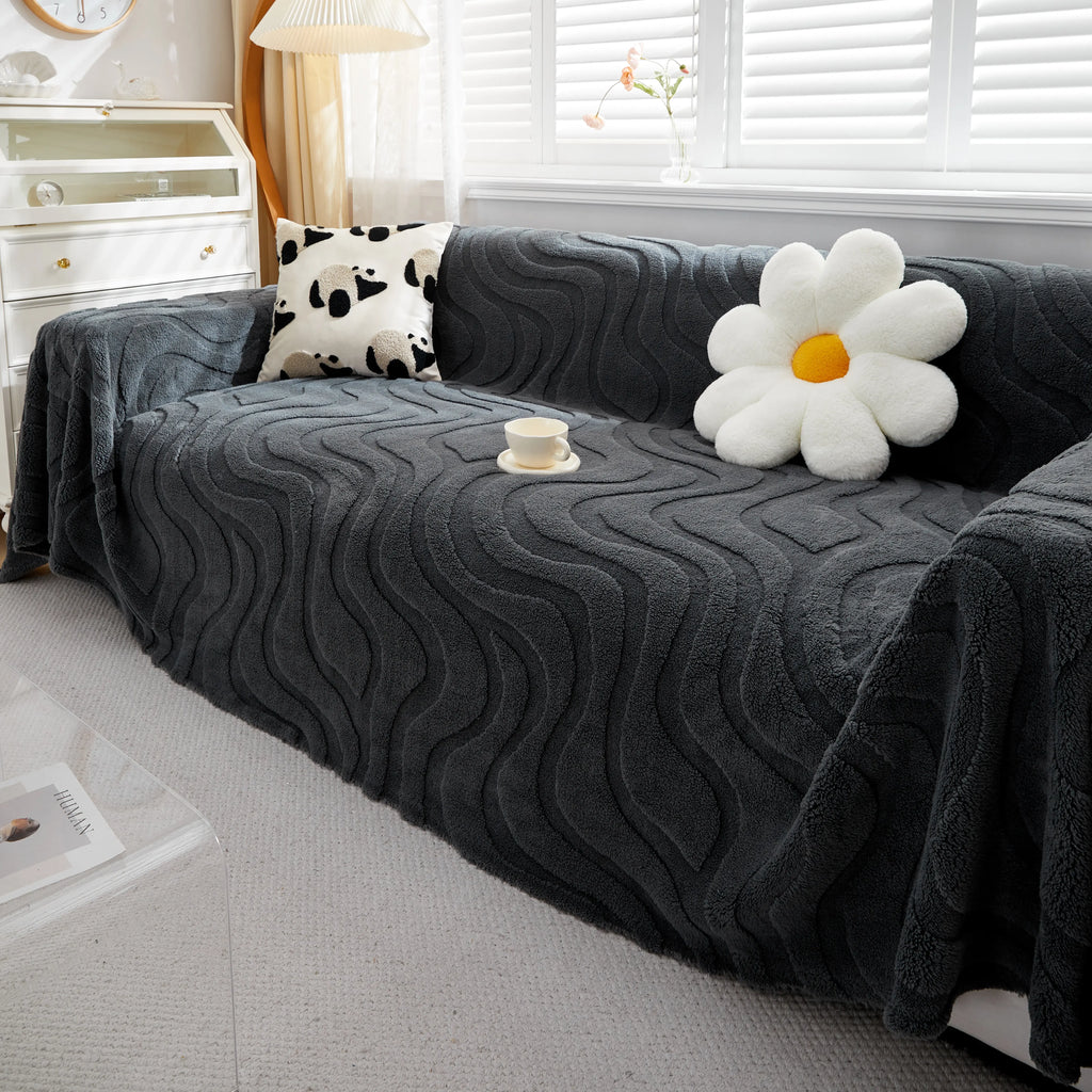 Thick Plush Jacquard Velvet Throw Blanket on Sofa, Sofa Slipcovers and Sectional Sofa Covers