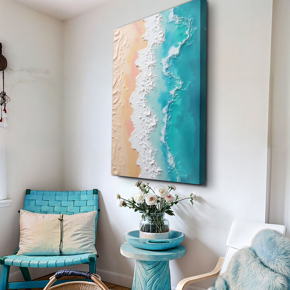 3D Minimalist Pink and Blue Ocean Wall Art