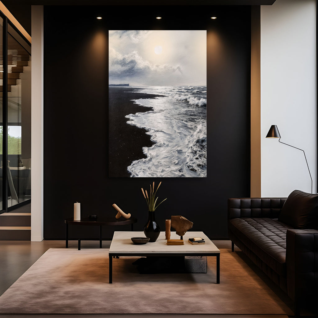 Black & White Waves Abstract  Wall Art