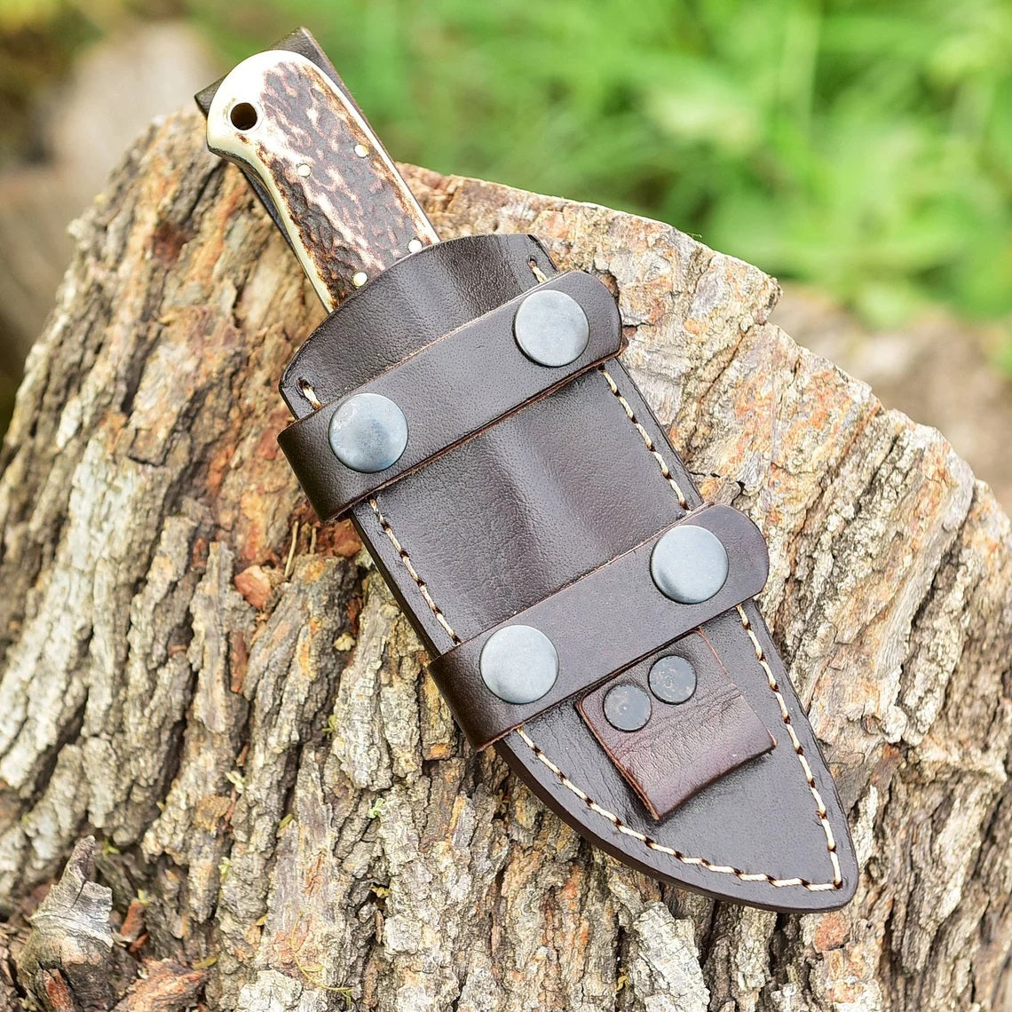 "Custom Handmade D2 Steel Skinning Knife | Antler Horn Handle | 7 Inches | Leather Sheath | KBS Knives Store"