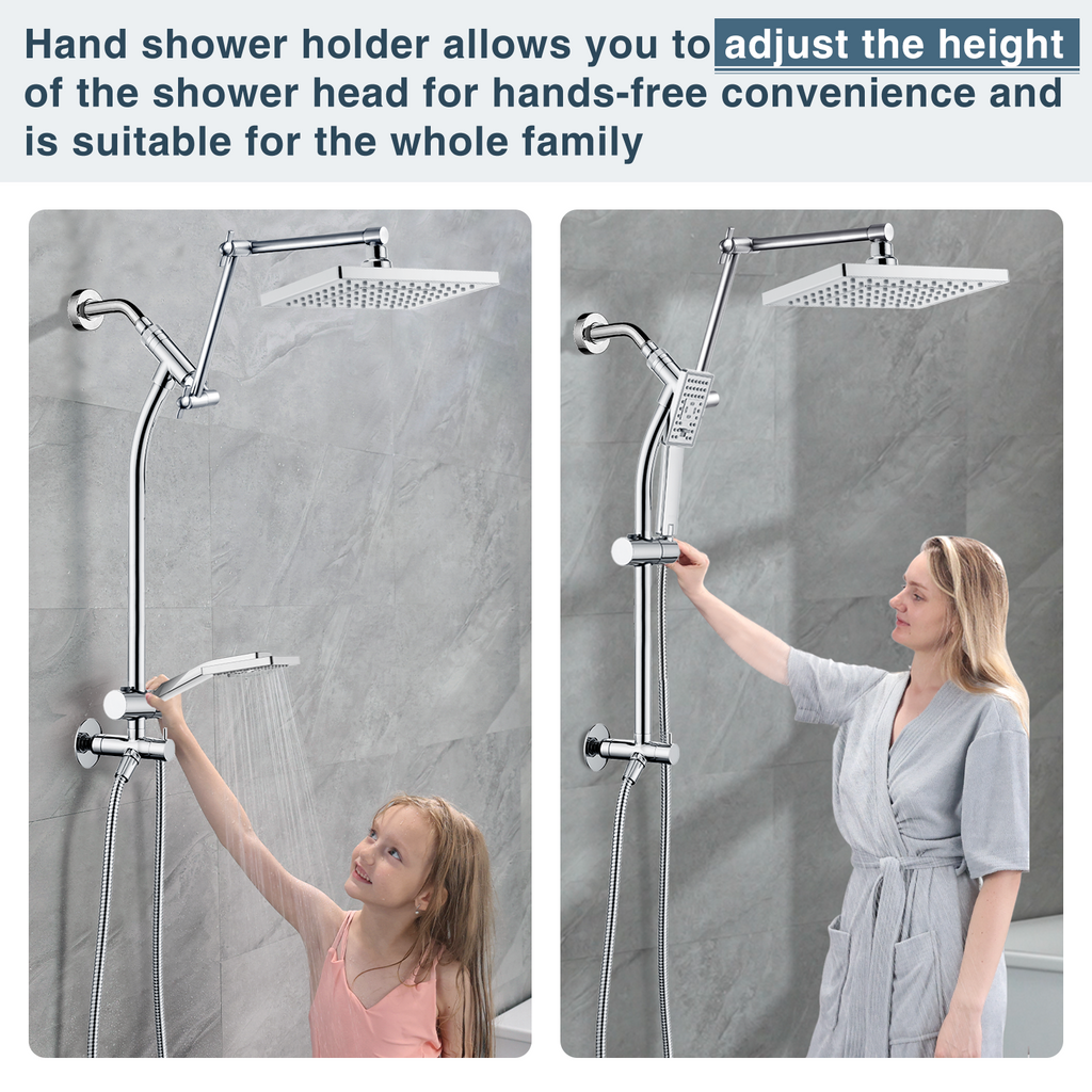 Rainfall Shower Head with Handheld Set-Solid Brass Slide Bar,Holder, Extension Arm and 60" Hose