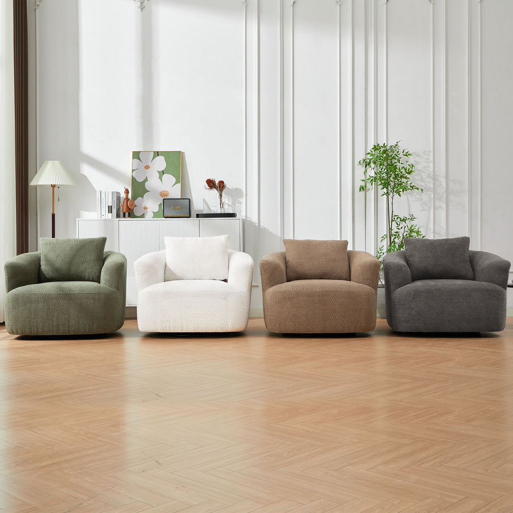 360° Swivel Barrel Sofa Chair With Throw Pillow, Upholstered Accent Chair