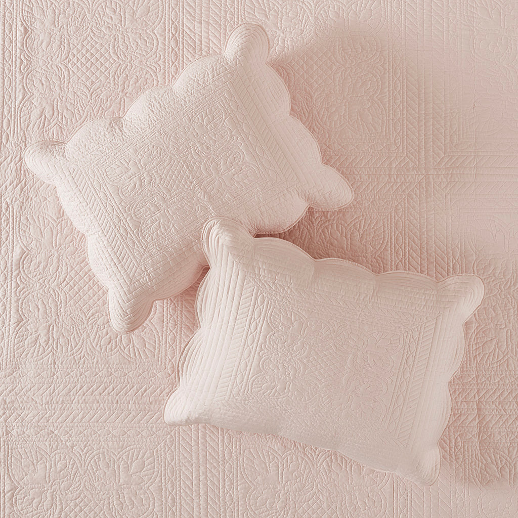 3 Piece Reversible Scalloped Edge Quilt Set Blush Full/Queen