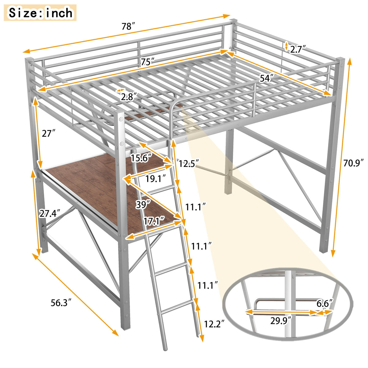 Loft Bed With Desk And Shelf, Modern Design
