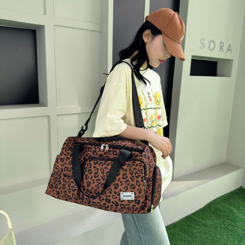 Leopard Print Large Capacity Travel Shoulder Bag Zebra Print Retro