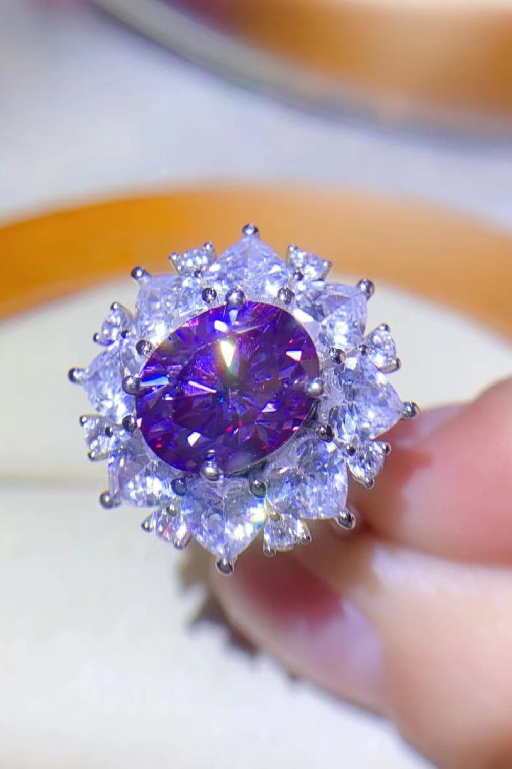 3 Carat Purple Oval-Cut Sparkala™ Platinum Over Pure Sterling Silver Ring