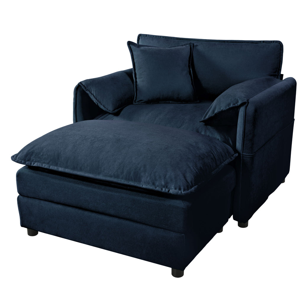 Oversized Chair With Movable Ottoman, Soft Upholstered Lounge Chair