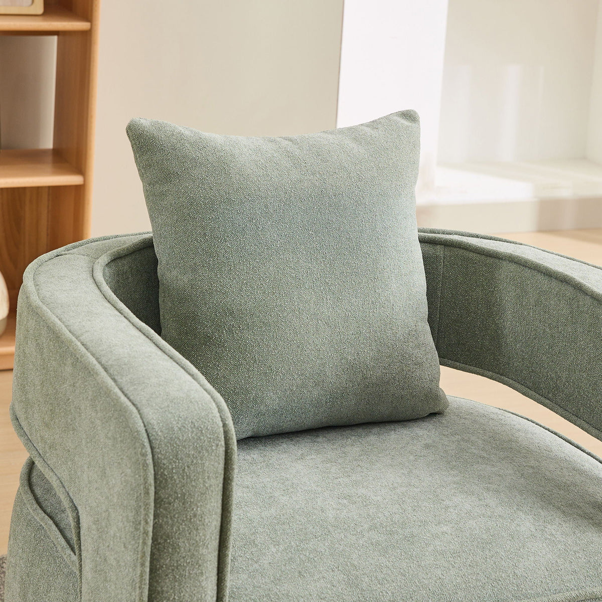 Swivel Accent Open Back Barrel Chair With Weathered Base