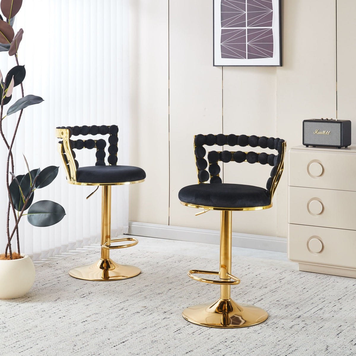 Modern Bar Chair With Iron Tube Legs, Soft Cushions And Comfortable Backrest (Set of 2)