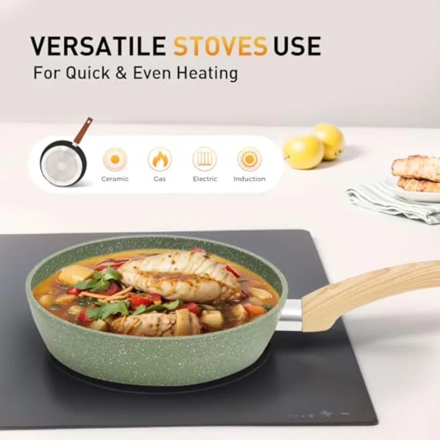 17 Piece Pots and Pans Set Non Stick Nonstick Induction Granite Kitchen Cookware Sets for Home Cooking Durable Induction Compat