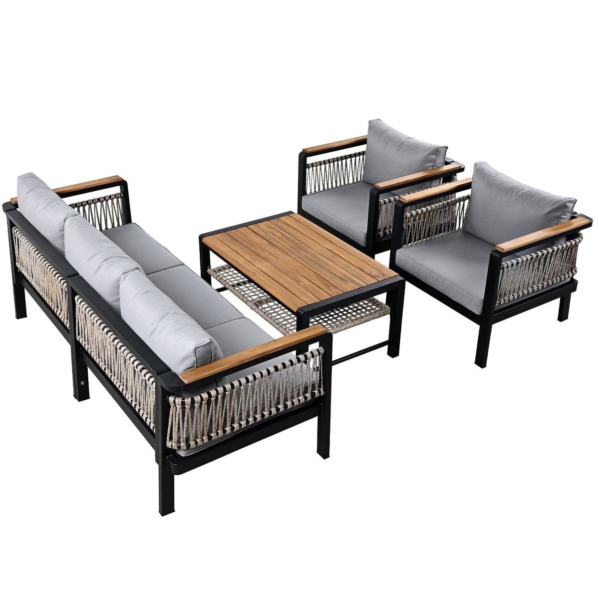 4 Pieces Outdoor Sectional Sofa Set 5 Person Patio Seating Group Outdoor Conversation Set With Cushions And A Coffee Table For Patios