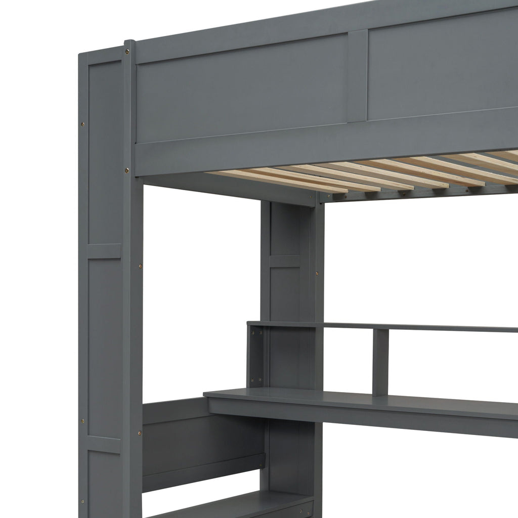 Gaming Loft Bed With Desk, Multi Storage Shelves, LED And Charging Station