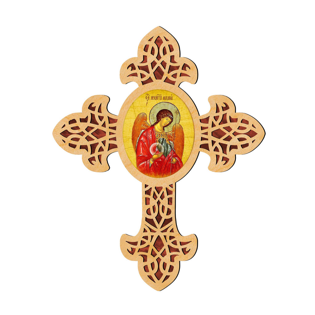 Archangel Michael Pointy Wooden Cross by Museum Icons - Inspirational Icon Decor - 88327