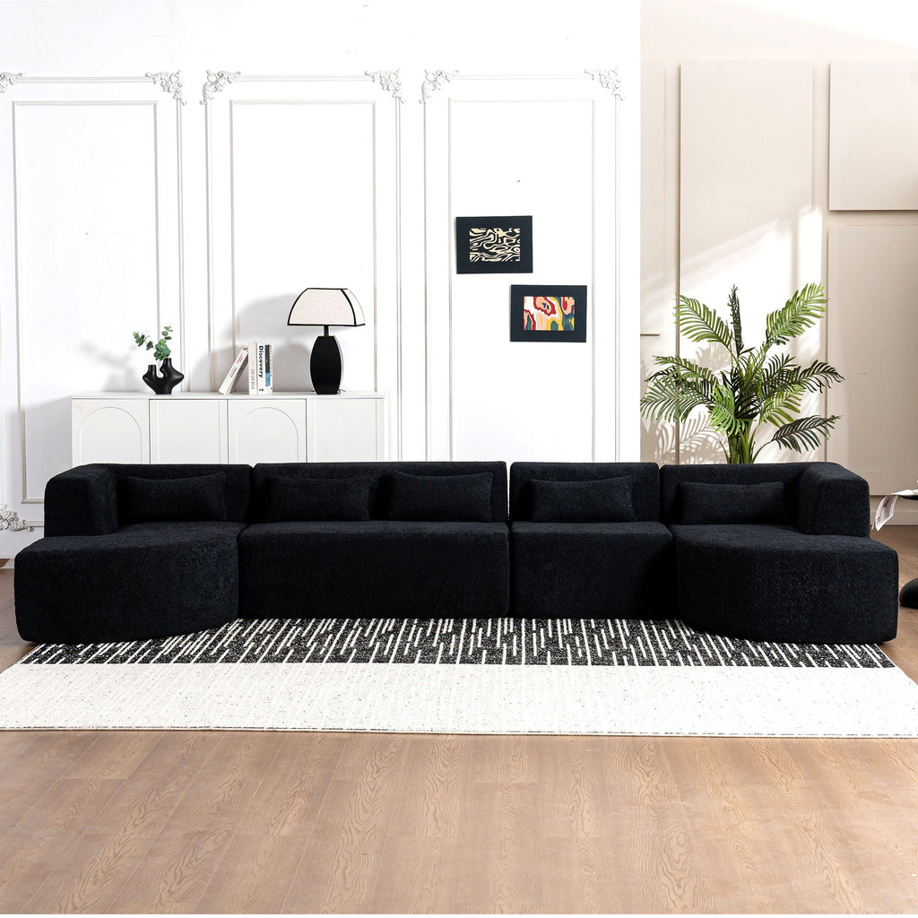Upholstered Sofa Free Combined Sofa Couch With 2 Chaise Lounge And Five Back Pillows For Living Room