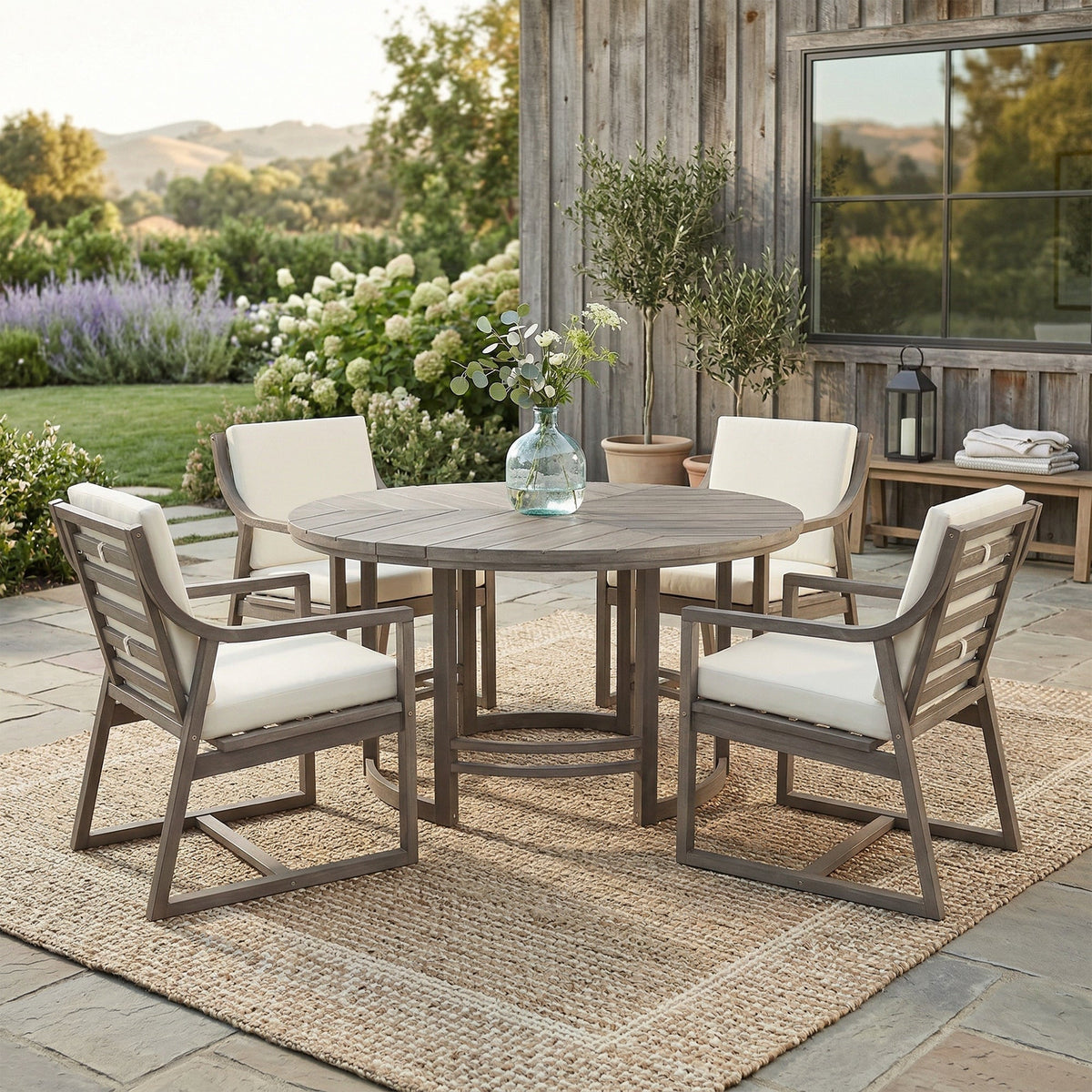 Outdoor Dining Set 5-Piece Patio Table and Chairs with Umbrella Hole