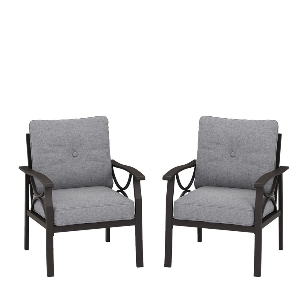 All Weather Armchairs With Cushions, Sculptural Design (Set of 2) - Gray / Khaki