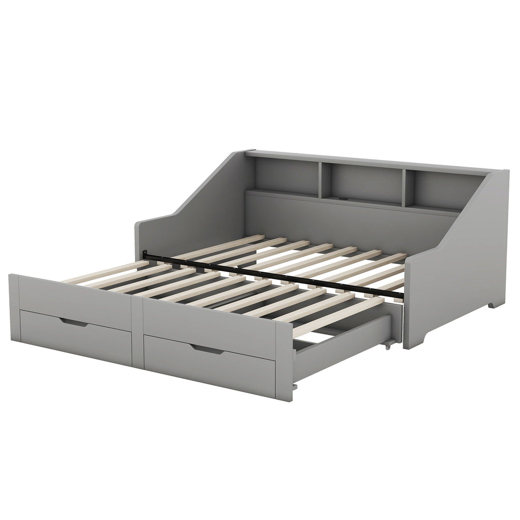 Daybed Frame With Storage Bookcases, 2 Drawers, Charging Station