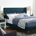 Reese Upholstered Nailhead Linen Fabric Full / Queen Headboard Size in Azure