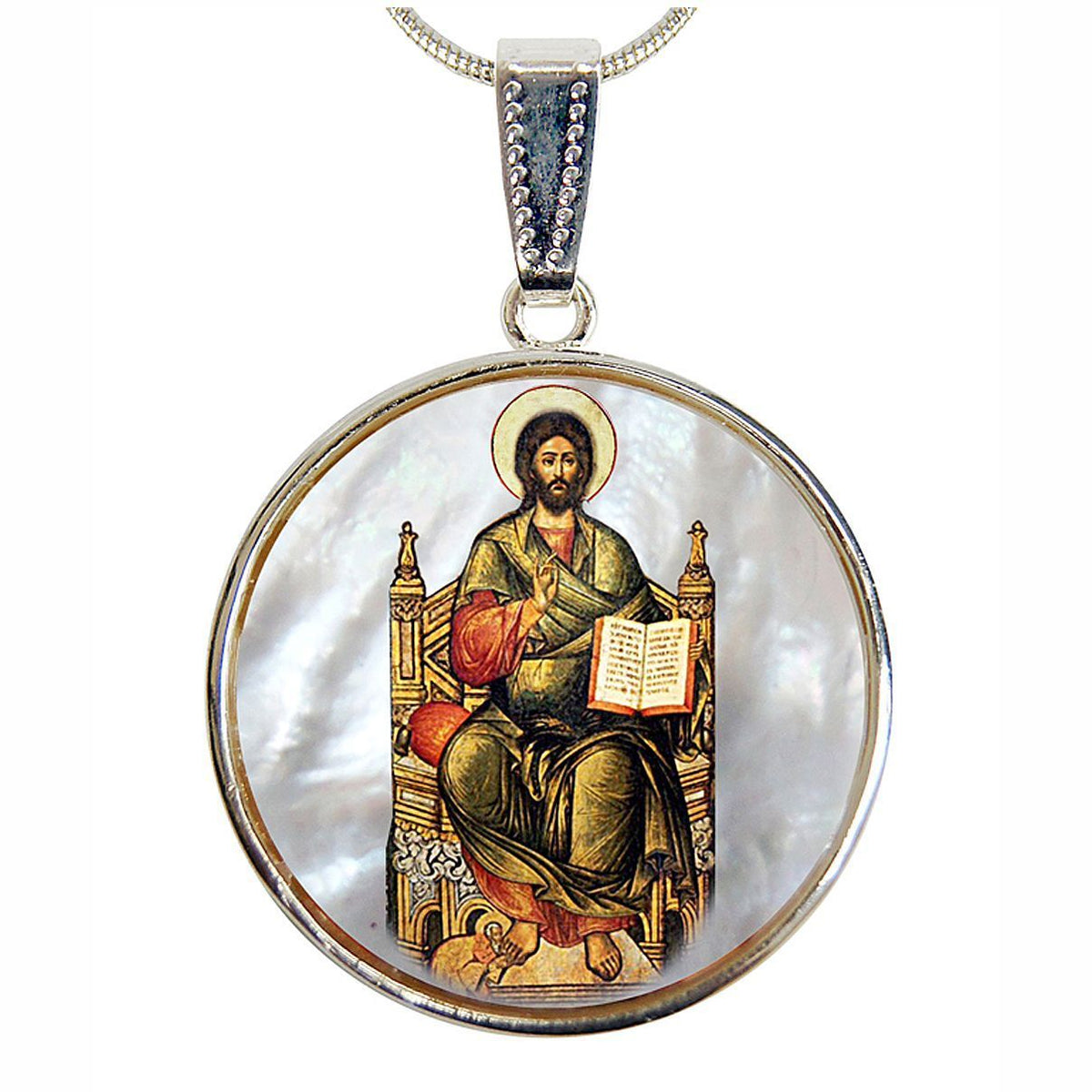 Jesus Silver Plated Mother of Pearl Necklace Jewelry - 43047