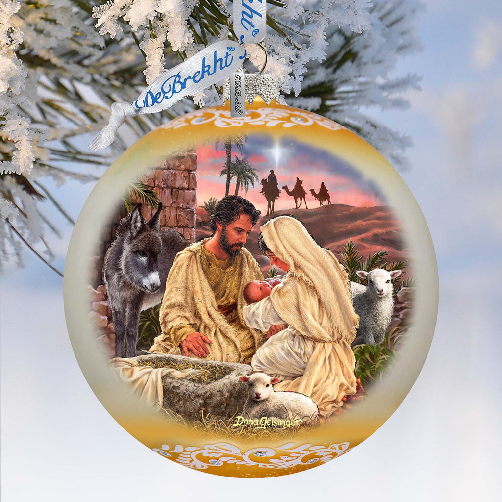 A Miracle Is Born in Gold Lg Glass Ornament by D. Gelsinger - Nativity Holiday Decor - 73952G