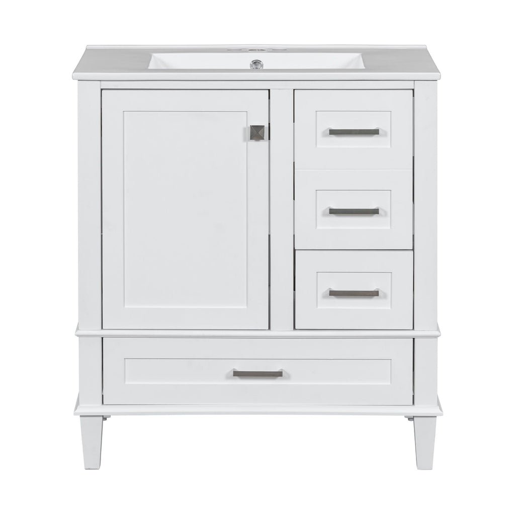 Bathroom Vanity & Tall Storage Cabinet Set With Doors, Adjustable Shelves, Soft Close Hinges, Sink