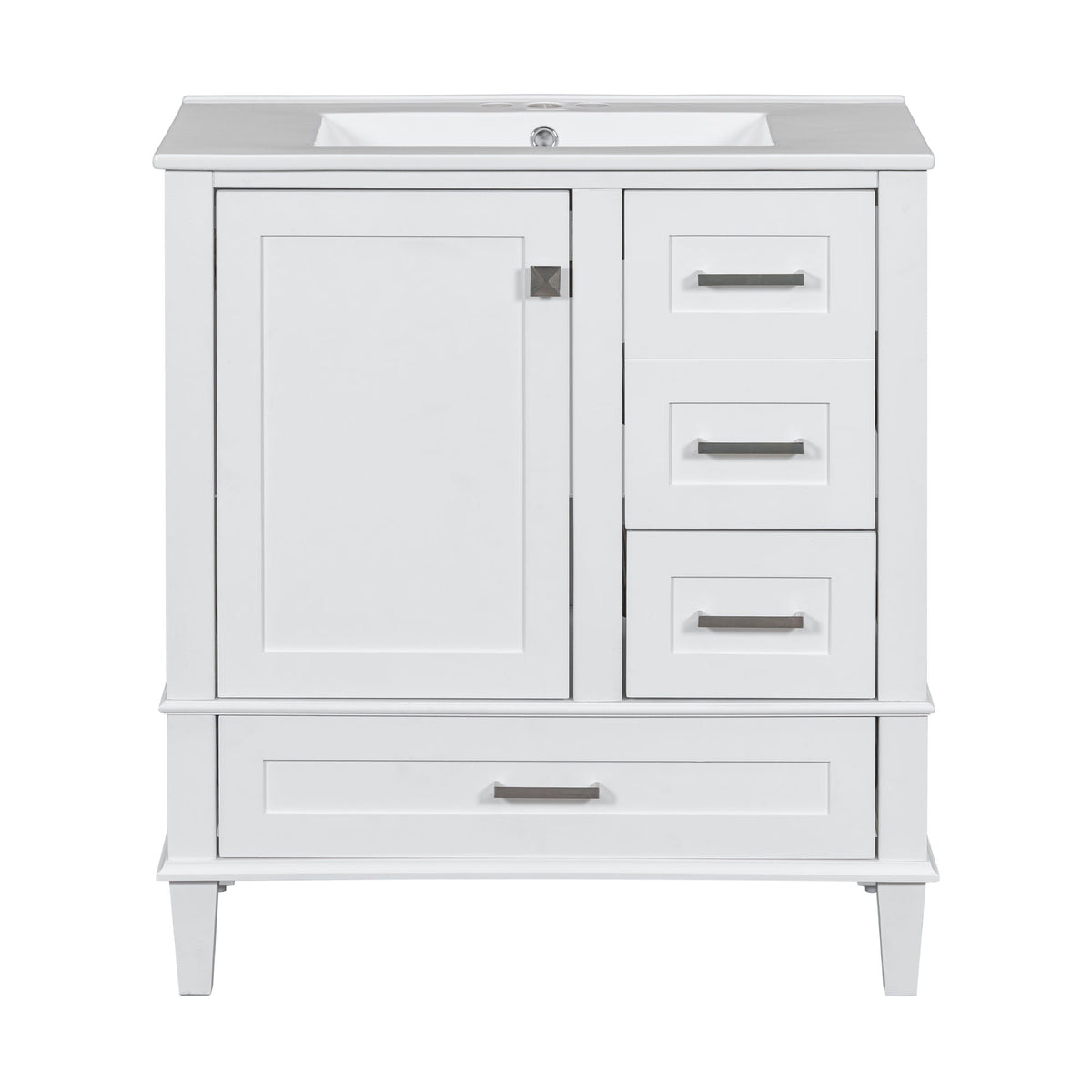 Bathroom Vanity & Tall Storage Cabinet Set With Doors, Adjustable Shelves, Soft Close Hinges, Sink
