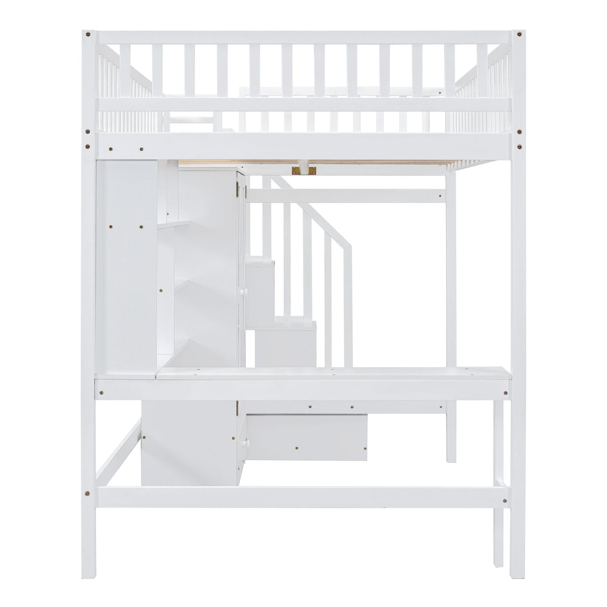 Loft Bed With Bookshelf, Drawers, Desk, And Wardrobe