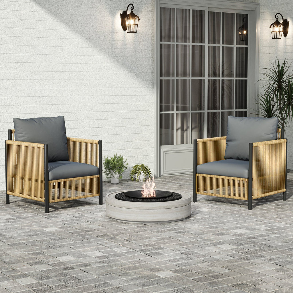 Patio 6-Piece Brown PE Wicker Sofa Set with Grey Cushions