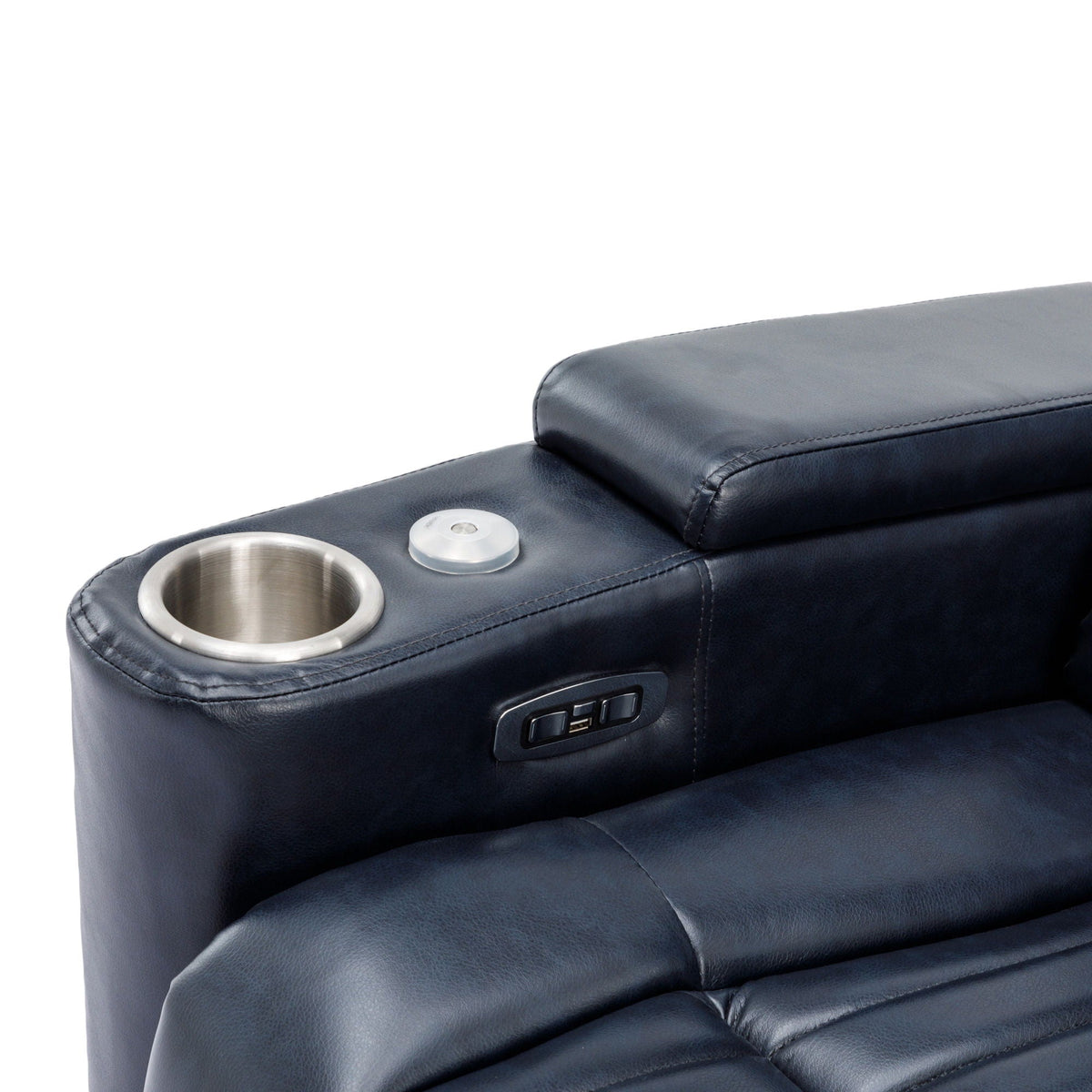 270° Power Swivel Recliner Home Theater Chair With Hidden Arm Storage, LED Light, Cup Holder, And Tray Table