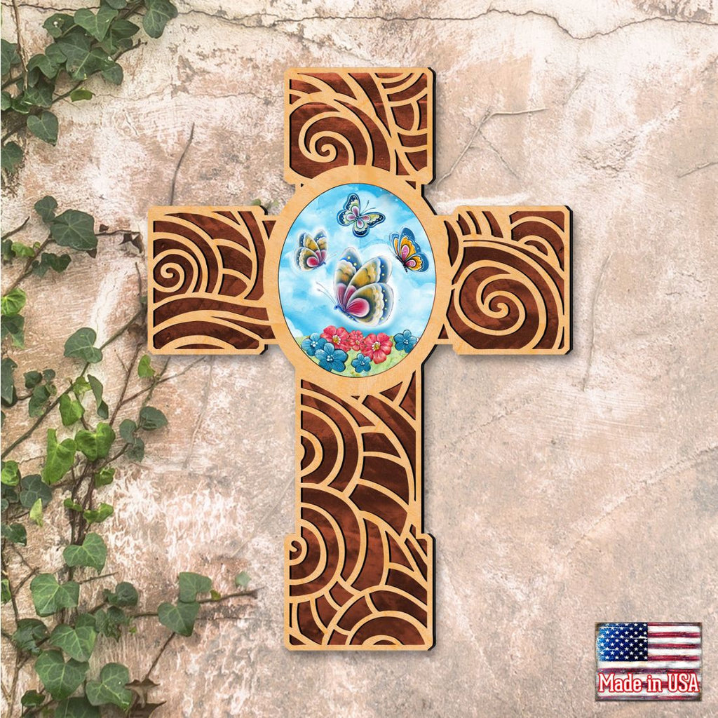 New Life Butterfly Modern Wooden Cross by Museum Icons - Inspirational Icon Decor - 88290