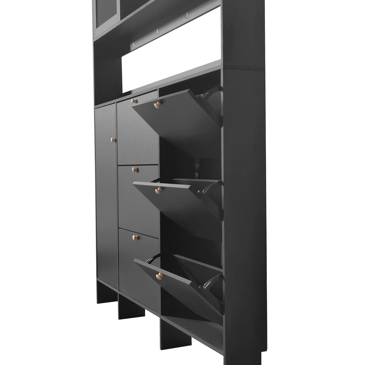 On Trend Multifunctional Tipping Bucket Shoe Cabinet With Storage Shelf & 6 Flip Drawers