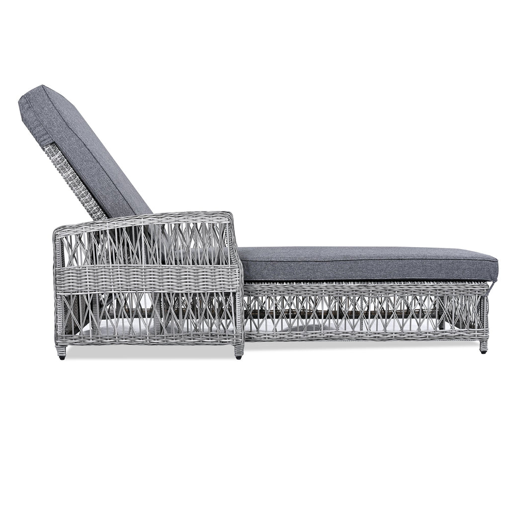 GO Outdoor Long Reclining Chaise with Armrests and Cushions