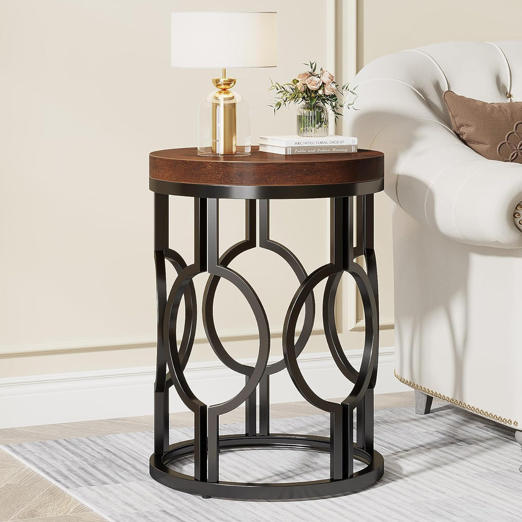 Round End Table Nightstand For Living - Brown / Black