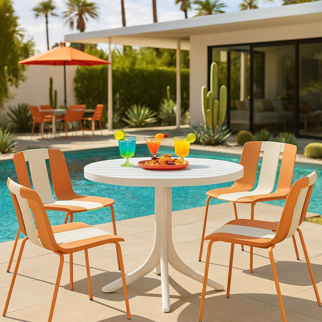 4 Piece Set Of Modern Striped Color Blocking Single Chairs With Round Table